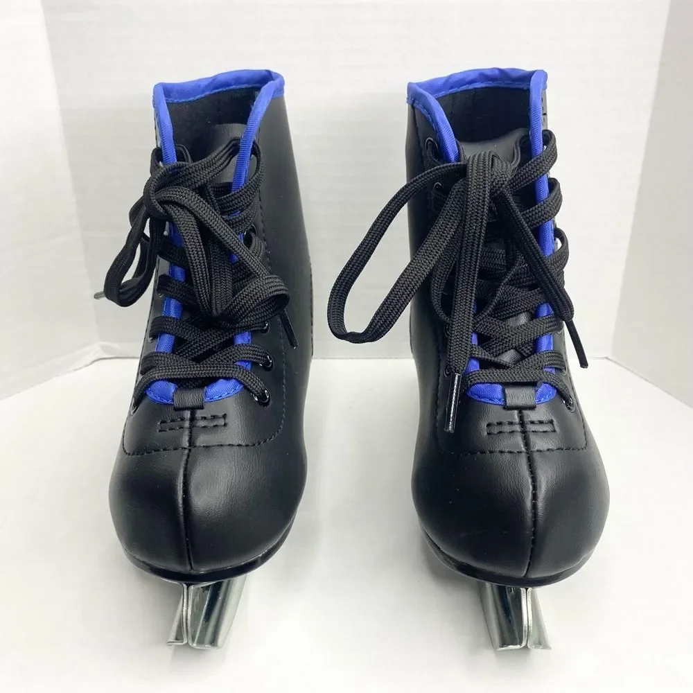 American Athletic Youth Boys Size 8 Chillin Double Runner Ice Skates Black Blue - Picture 3 of 13